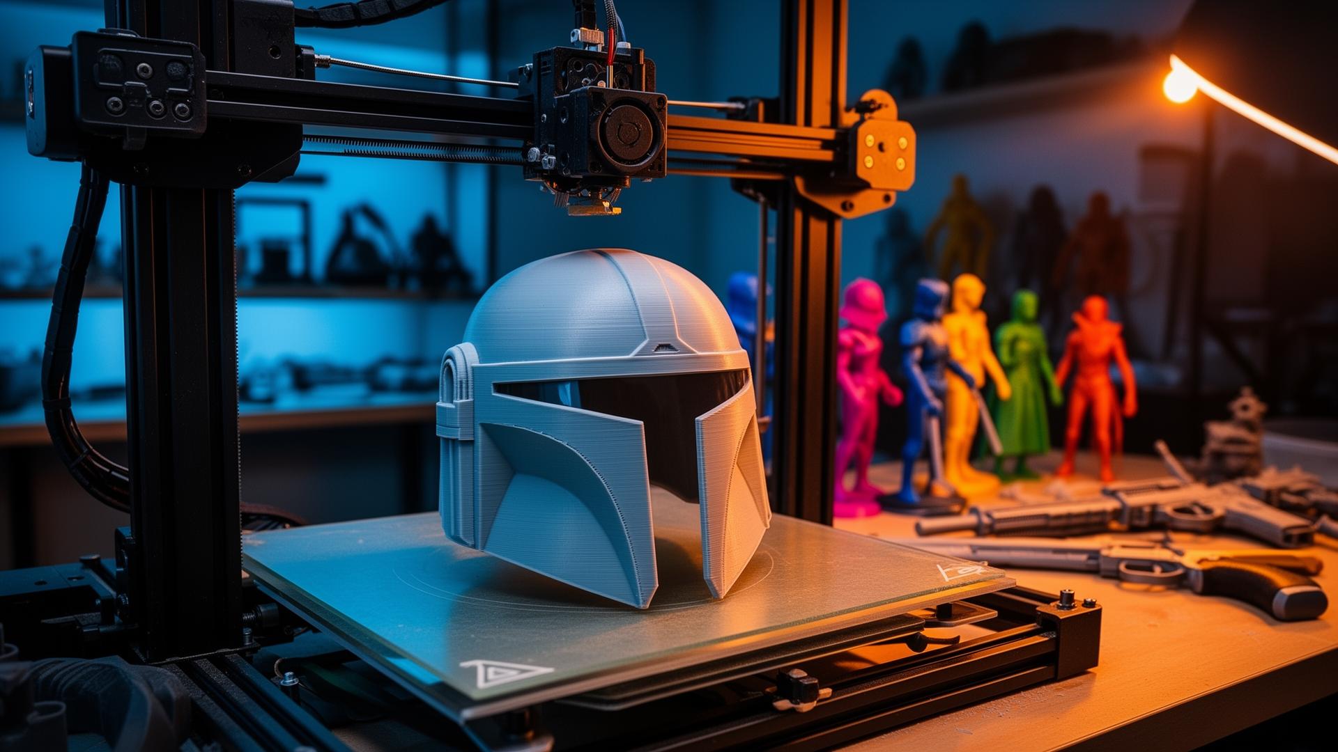 Best 3D printer for cosplay 2025 — large format printer with cosplay helmet on build plate
