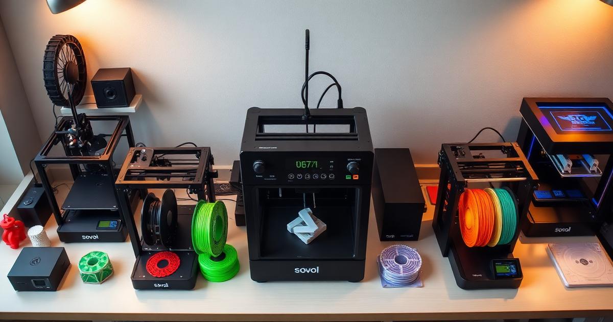 Best 3D printers under $500 displayed on a workspace with colorful PLA prints