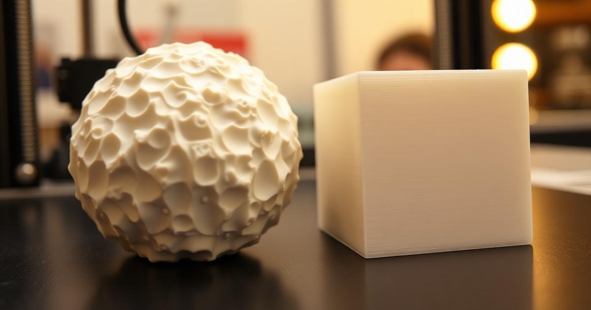 3D printed objects comparing rough bumpy surface quality versus smooth clean print finish