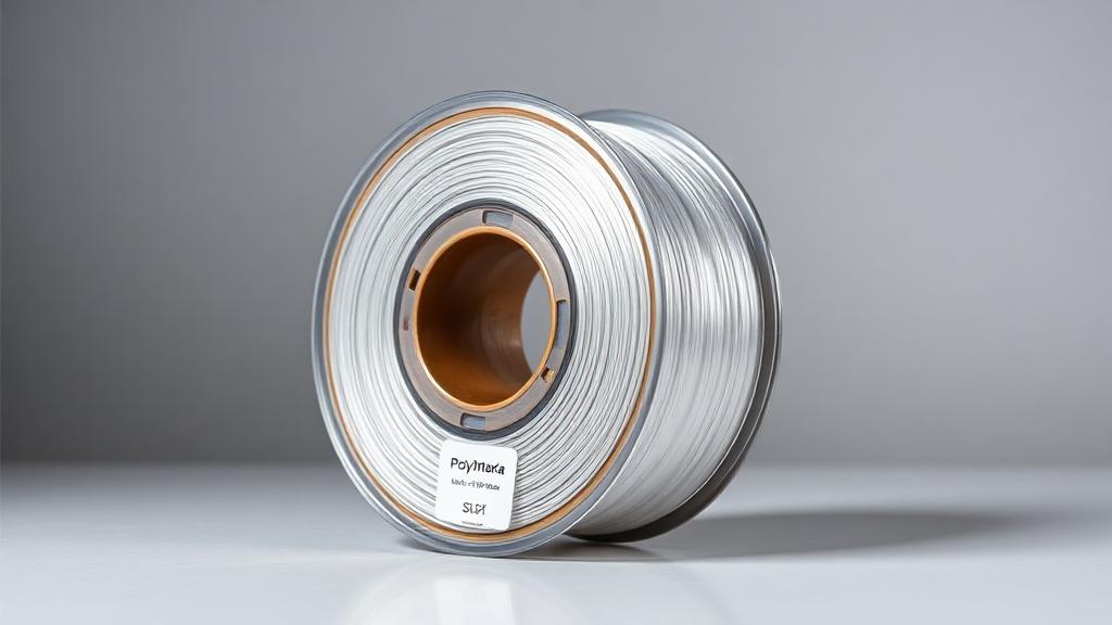 Polymaker PolyTerra Silk PLA eco-friendly filament spool in silver pearlescent finish with recycled cardboard spool