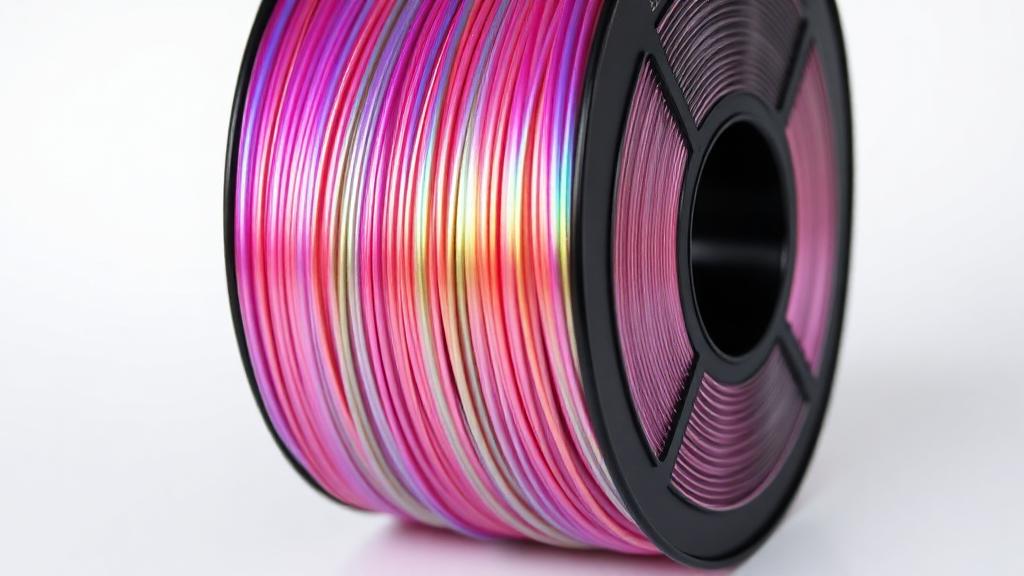 SUNLU Silk PLA filament spool in rainbow multicolor gradient with iridescent metallic sheen